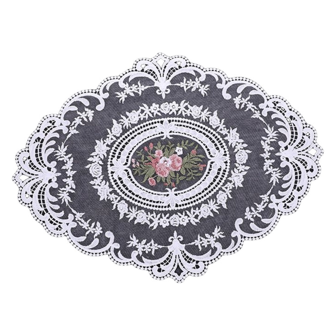 ドイリー テーブルセンター 花柄 刺繍 楕円 レース ホワイト バリエーション画像