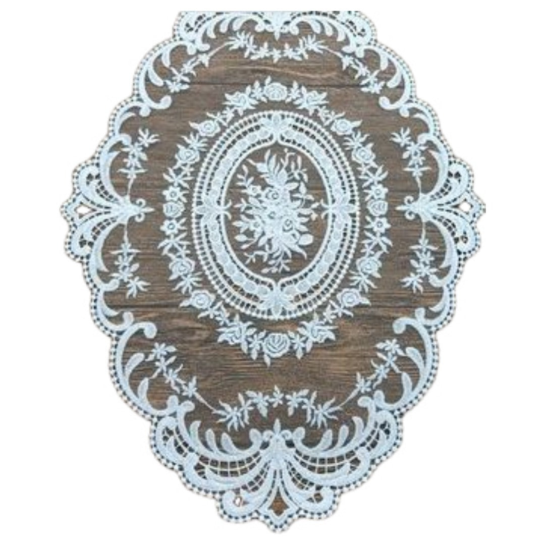 ドイリー テーブルセンター 花柄 刺繍 楕円 レース ホワイト×ホワイト バリエーション画像