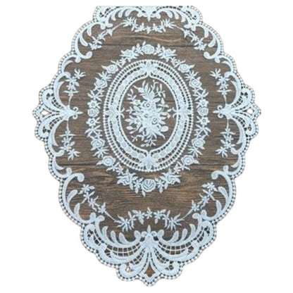 ドイリー テーブルセンター 花柄 刺繍 楕円 レース ホワイト×ホワイト バリエーション画像