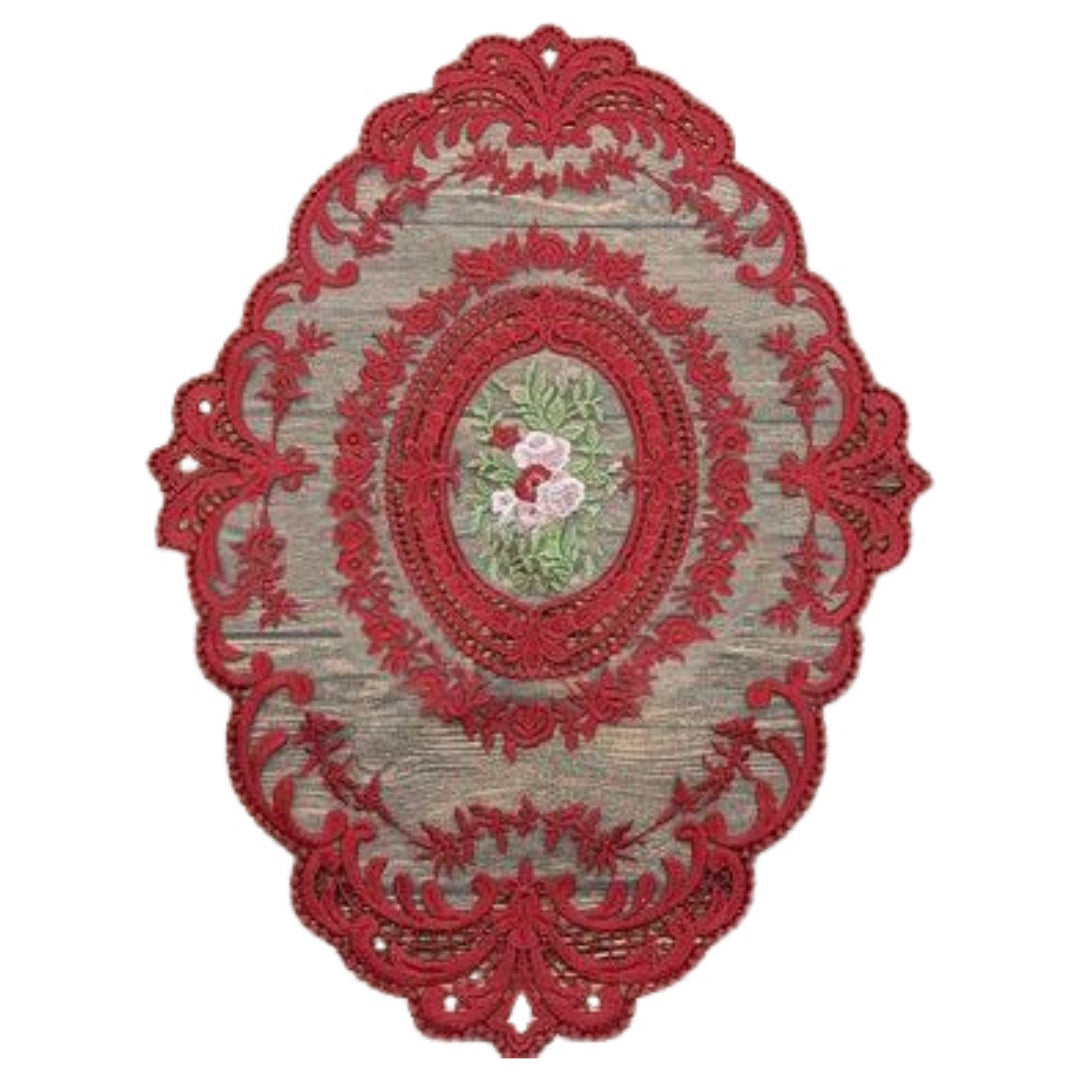 ドイリー テーブルセンター 花柄 刺繍 楕円 レース ワイン バリエーション画像