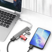 USBハブ USBポート 4in1 4ポート type-c USB3.0 PCアクセサリー コネクター 多機能 マウス キーボード プリンター シルバーカラー グレー