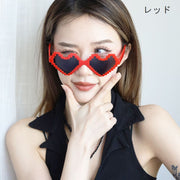 サングラス レディース ハート型 ブロック風 パーティー イベント おしゃれ かわいい 個性的 ユニーク レッド ピンク