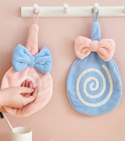 ループ付きタオル ハンドタオル 子供用 キッズ ベビー 吊り下げ お手拭き キャンディ リボン ふわふわ やわらかい フリース 可愛い 保育園 幼稚園 洗面所 キッチン