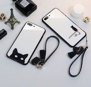 iPhoneケース ストラップ付き スマホケース apple スマホカバー 保護ケース 傷防止 強化ガラス 猫 ハート おしゃれ