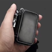 キーケース レザー調 スマートキーケース キーカバー カラビナ付 長方形 ファスナー式 スクエア レクタングル ブラック ブラウン シンプル ベーシック 鍵入れ メンズ レディース