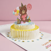 グリーティングカード メッセージカード バースデーカード 封筒付き 立体 3D ポップアップ 飛び出す クマ ケーキ 可愛い お祝い 記念日 誕生日 メッセージ