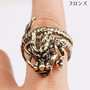 指輪 オープンリング ドラゴンモチーフ 竜 龍 メンズアクセサリー 存在感 調節可能 ワイルド カッコイイ かっこいい シルバーカラー ブロンズカラー ジュエリー ファッション 雑貨 小物 男性用 紳士用 記念日 誕生日 プレゼント 贈り物 ギフト