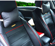 ネッククッション 車用クッション 首用 単品 首枕 カー用品 車用品 カーアクセサリー フェイクレザー ネックパッド ネックピロー ヘッドレスト ステッチ 取り付け簡単 負担軽減 通気性 ゴムベルト ファスナー チャック 中綿入り ふわふわ おしゃれ かっこいい スマート シンプル 黒 赤 茶 ベージュ 灰