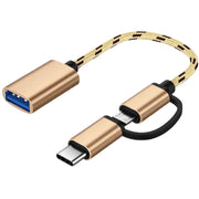 OTGケーブル 2in1 MicroUSB／Type-C to USB変換アダプター 充電 通信 データ転送 スマホ タブレット