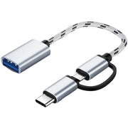 OTGケーブル 2in1 MicroUSB／Type-C to USB変換アダプター 充電 通信 データ転送 スマホ タブレット