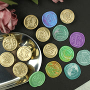 シーリングスタンプヘッド ヘッドのみ 付け替え用 交換用 文房具 レター用品 丸形 ラウンド イニシャル アルファベット 中世風 ゴールドカラー 花 フラワー リーフ 葉っぱ おしゃれ クール かっこいい かわいい キュート