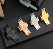 Dバックル バタフライバックル 尾錠 メンズ レディース 腕時計パーツ 金具 観音開き 両開き プッシュ式 レザーベルト用 交換用