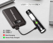懐中電灯 フラッシュライト LED 充電式 マグネット付き USB充電 小型 コンパクト ポータブル 持ち運び 携帯 ハンディサイズ フック付き 黒 ぶら下げ ミニ 手のひらサイズ 便利 防災用 仕事用 工具 リチウム