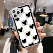 iPhoneケース iPhoneカバー スマホケース スマホカバー ハート チェック 市松模様 白黒 モノクロ 透明 クリア 透け感 スリム 落下 保護 傷防止 耐衝撃 衝撃吸収 スマートフォン アイフォン Apple アップル かわいい おしゃれ