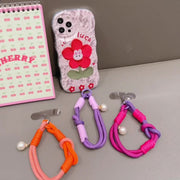 スマホストラップ はさむ 挟む 紐 太め 短い 短め スマートフォン 手持ち ロープ カラフル パール風