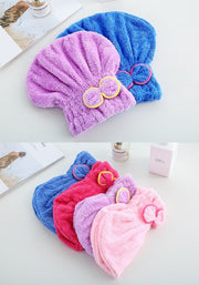 タオルキャップ タオル帽 レディース 女性 バスグッズ 入浴グッズ ヘアドライ用 裾ゴム リボン 無地 ピンク ブルー パープル シンプル カジュアル かわいい キュート おしゃれ