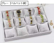 アクセサリーケース 単品 1個 アクセサリートレイ 12マス 12格 アクセサリー収納 ジュエリー収納 小物入れ 仕切り付き ベルベット調 ベロア調 時計 ブレスレット ネックレス 高級感 上品 お洒落 便利 整理整頓