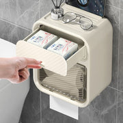 トイレットペーパーホルダー ティッシュ ボックス ケース ラック 粘着テープ 貼り付け 小物置き 小物入れ 透明窓 壁面 収納 工具 工事 穴あけ 不要 トイレ用品 洗面所 スタイリッシュ おしゃれ
