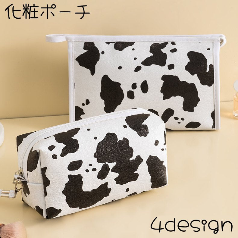 化粧ポーチ メイクポーチ コスメ用品 小物入れ ウシ柄 アニマル柄 ファスナー仕様 ジップ フェイクレザー レディース 女性 婦人用 可愛い おしゃれ