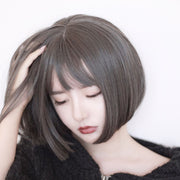 フルウィッグ ボブ レディース ミディアム ストレート かつら 前髪あり イメチェン コスプレ 仮装 カツラ ブラウン ブラック グレー おしゃれ イメージチェンジ ぱっつん前髪