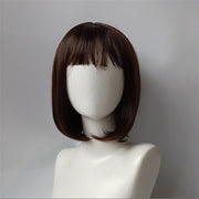 フルウィッグ ボブ レディース ミディアム ストレート かつら 前髪あり イメチェン コスプレ 仮装 カツラ ブラウン ブラック グレー おしゃれ イメージチェンジ ぱっつん前髪