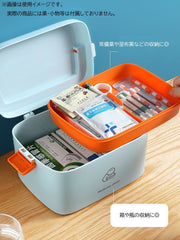 救急箱 薬入れ 薬ケース 2段 トレー付き ファーストエイドボックス 整理整頓 収納力 小物入れ おしゃれ かわいい バイカラー 便利 常備薬入れ 道具入れ ツールボックス ブルー ホワイト ベージュ 青 白