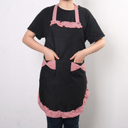 エプロン レディース リボン チェック フリル ポケット 家事 キッチン カフェ ネイルショップ 美容室 防汚 料理 かわいい おしゃれ