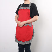 エプロン レディース リボン チェック フリル ポケット 家事 キッチン カフェ ネイルショップ 美容室 防汚 料理 かわいい おしゃれ