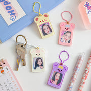 フォトキーホルダー トレカ チェキ ケース 推し活グッズ チェーン付き コンパクト 持ち運び クマ かわいい キュート ガーリー