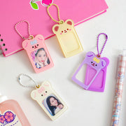 フォトキーホルダー トレカ チェキ ケース 推し活グッズ チェーン付き コンパクト 持ち運び クマ かわいい キュート ガーリー