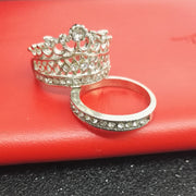 指輪 王冠モチーフ デザインリング ツーピース リング レディース アクセサリー ジュエリー シルバーカラー ゴールドカラー 王冠 クラウン ラインストーン ビジュー カジュアル