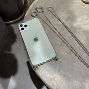 iPhoneケース カバー スマホケース チェーンストラップ付き ショルダー 肩掛け 斜めがけ 軽量 耐衝撃 背面保護 クリア 透明