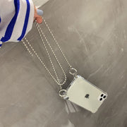 iPhoneケース カバー スマホケース チェーンストラップ付き ショルダー 肩掛け 斜めがけ 軽量 耐衝撃 背面保護 クリア 透明