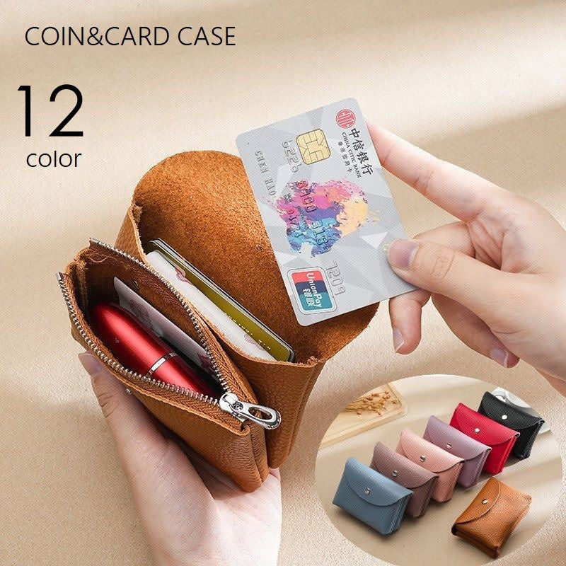 コインケース 小銭入れ カード入れ カードケース 鍵入れ 小物入れ レザー 本革 スナップボタン ダブルポケット 小物収納 ミニ財布 カードホルダー コンパクト 小さめ おしゃれ シンプル 上品 定番 プレゼント ギフト 贈り物 黒 茶 青 赤 ピンク アズキ 紫