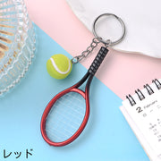 キーホルダー キーリング バッグチャーム ラケット ボール テニス 2重リング 飾り 小物 アクセサリー かわいい プレゼント ギフト