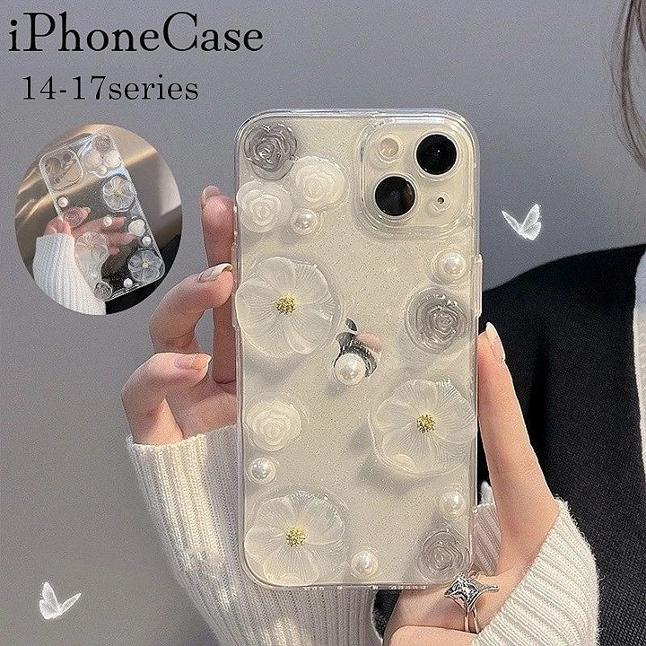 iPhone用ケース 携帯ケース iPhone用カバーiPhone17用 iPhone16用 iPhone15用 花 フラワー クリア 透明 スケルトン ラメ かわいい おしゃれ 傷防止 汚れ防止