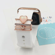 スマートウォッチアクセサリー 4本セット applewatch アップルウォッチ レディース 女性 バンドチャーム ハート ラインストーン かわいい キュート キラキラ おしゃれ ベルト用アクセ シルバーカラー ゴールドカラー ローズゴールドカラー