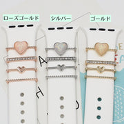 スマートウォッチアクセサリー 4本セット applewatch アップルウォッチ レディース 女性 バンドチャーム ハート ラインストーン かわいい キュート キラキラ おしゃれ ベルト用アクセ シルバーカラー ゴールドカラー ローズゴールドカラー