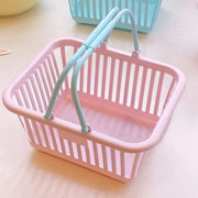 小物入れ 卓上収納 収納雑貨 収納グッズ スクエア 丸形 ラウンド 四角形 買い物かご型 持ち手付き 無地 ピンク ブルー シンプル かわいい キュート カジュアル ポップ
