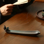 お香立て 線香皿 インセンスホルダー 香炉 陶器製 横置き 仏壇用 香道 茶道 インテリア 和風 葉 花 書斎 瞑想 睡眠