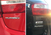 カーステッカー TURBO メタリック シルバーカラー ブラック 車 ドレスアップ ワンポイント かっこいい 立体 3D