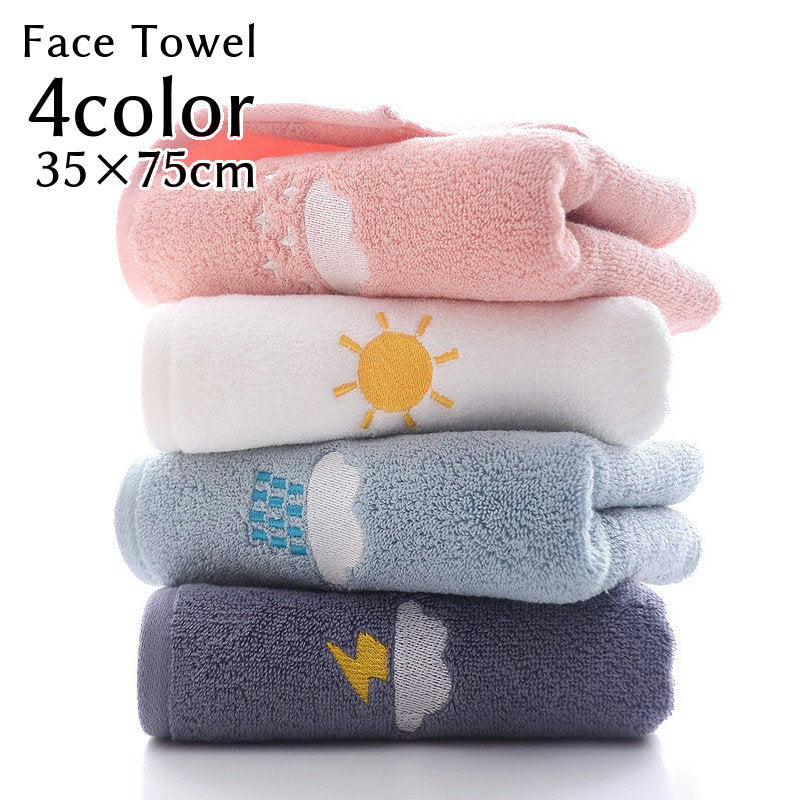 フェイスタオル 35×75cm インテリア用品 日用品 バス用品 刺繍 天気 厚手 吸水 ふんわり おしゃれ かわいい 脱衣所 キッチン トイレ ジム デイリー ギフト
