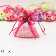 ラッピング袋 ギフトバッグ 巾着 小袋 ミニ袋 プレゼント 贈り物 装飾 リボン バラ 薔薇 高級感 半透明 透け感 シアー おしゃれ 小さめ 包装 梱包