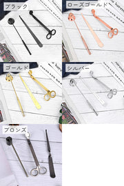 ロウソク消し 3点セット キャンドルスナッファー ろうそく消し キャンドル 芯切り メタル 仏壇 アロマセラピー ゴールドカラー ブラック スナッファー 芯切りバサミ ウィックディッパー
