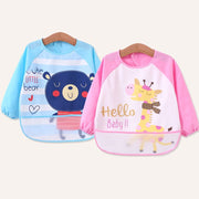 お食事エプロン キッズ ベビー 子供用 男の子 女の子 スモック スタイ ポケット付き 長袖 マジック テープ 撥水 袖付き 袖あり 保育園 幼稚園 かわいい クマ サル ライオン キリン クジラ 動物 アニマル ピンク ブルー ネイビー イエロー オレンジ 青 黄色