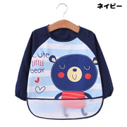 お食事エプロン キッズ ベビー 子供用 男の子 女の子 スモック スタイ ポケット付き 長袖 マジック テープ 撥水 袖付き 袖あり 保育園 幼稚園 かわいい クマ サル ライオン キリン クジラ 動物 アニマル ピンク ブルー ネイビー イエロー オレンジ 青 黄色
