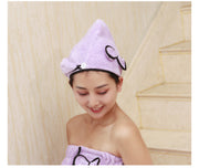 タオルキャップ レディース 女性 バス用品 お風呂 プール ヘアドライタオル マイクロファイバー リボン かわいい ふわふわ