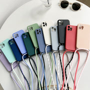 iPhoneケース スマホケース ストラップ付き コード付き 斜め掛け 落下防止 背面保護 無地 シンプル 13 12 11 Pro ProMax Mini X XR XSMAX 8 7 6