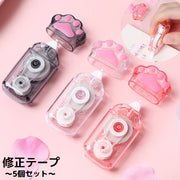 修正テープ 本体 5個セット 文具 幅5mm 長さ6m タテ引き 使いきりタイプ 猫の手 肉球 ネコ クリア 透明 ラメ 可愛い 学生