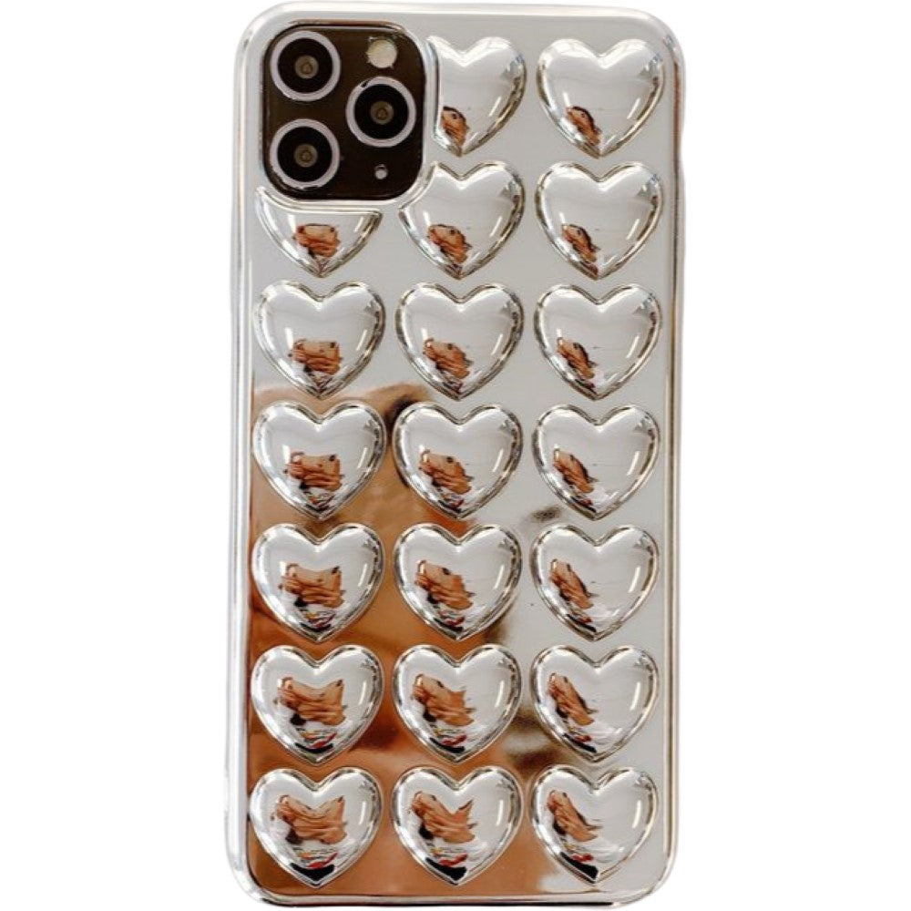 スマートフォンケース iPhone対応ケース スマホカバー 携帯ケース 携帯カバー ハート メタリック 立体 凸凹 デコボコ キラキラ 背面保護 傷防止 おしゃれ かわいい レディース 女性